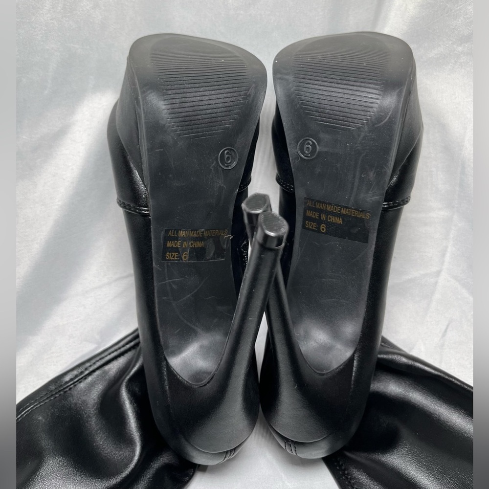 Fashion nova black faux leather thigh high boots - Picture 3 of 7